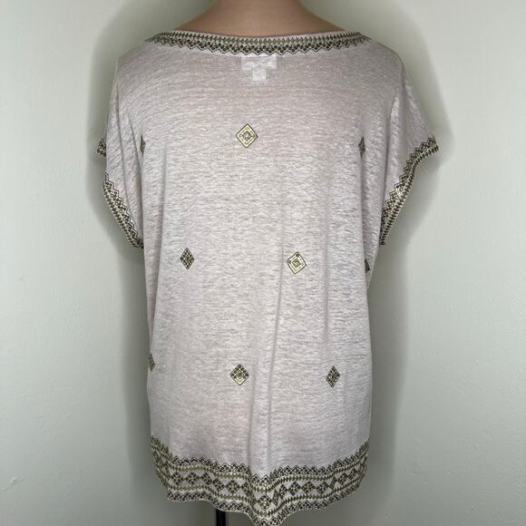 J. Jill Love Linen Top Large Womens Beige Sequin Embroidered Bohemian Boat Neck - Picture 3 of 9
